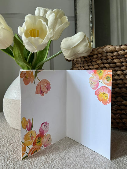 "Tulip Bunch on Pink" Greeting Card