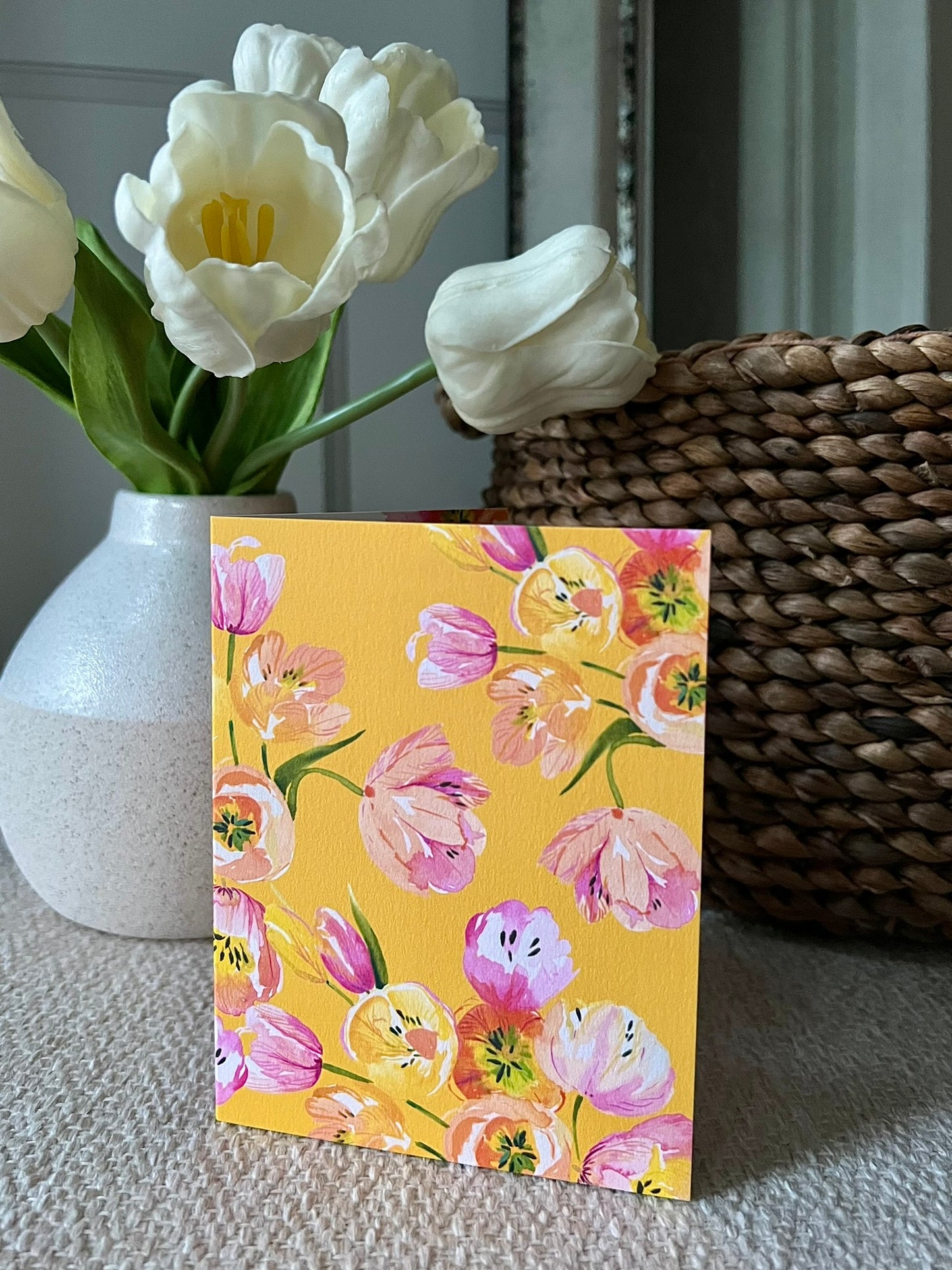 "Tulip Bunch on Yellow" Greeting Card