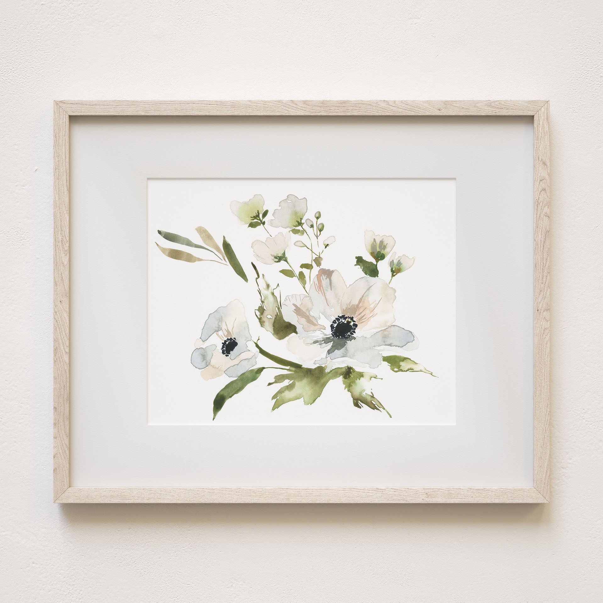 Anemone art print wall art,  8x10" framed with mat