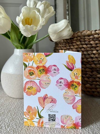 "Tulip Bunch on White" Greeting Card