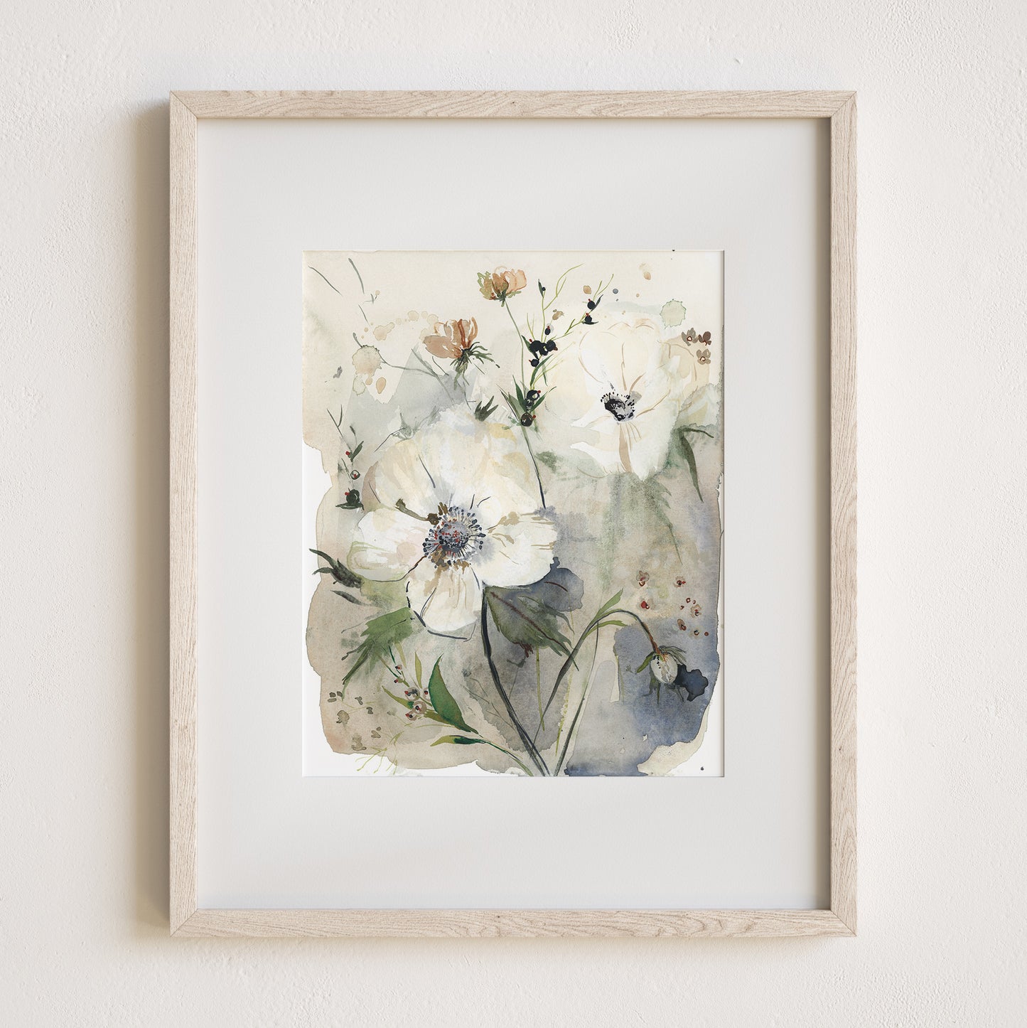 Faded Anemone Art Print, 8x10" with mat and frame