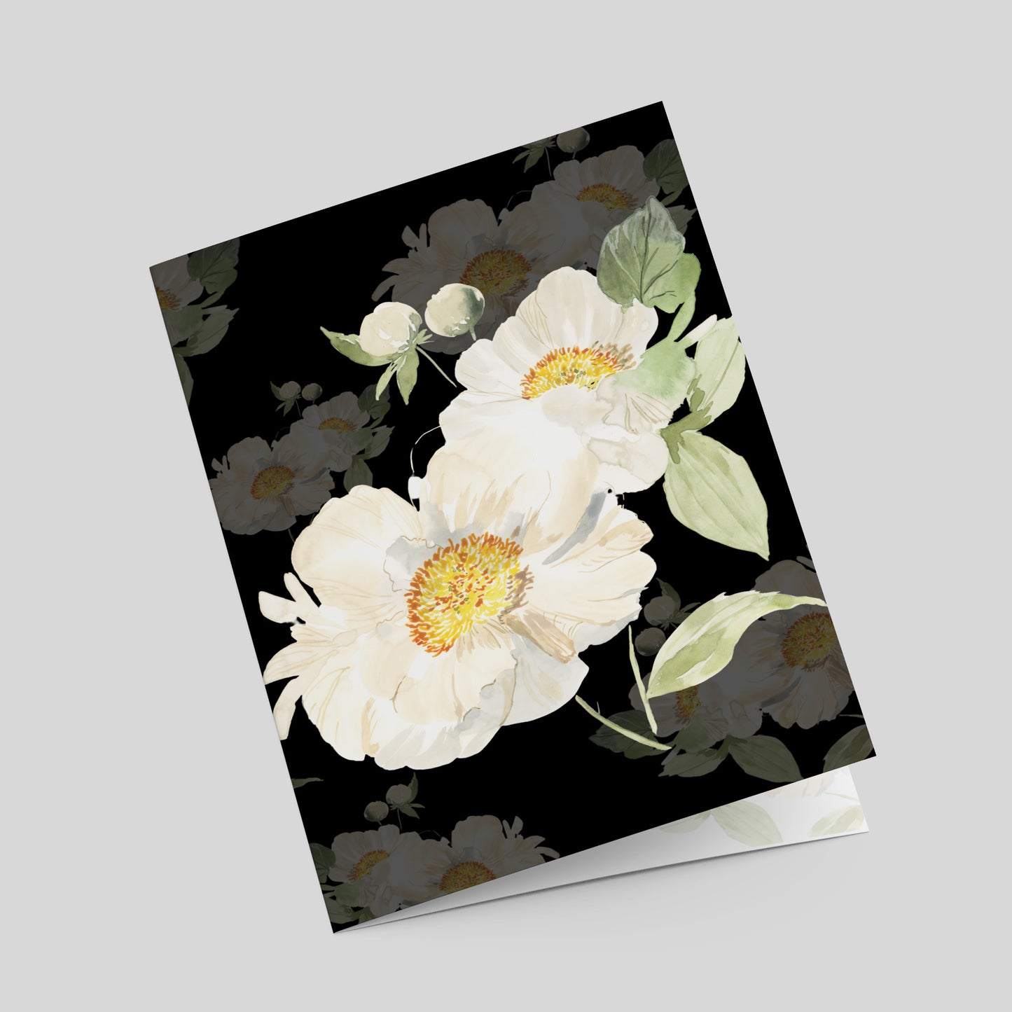 "Peony Pair on Black" Greeting Card