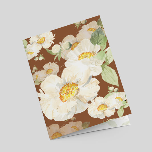 "Peony Pair on Brown" Greeting Card