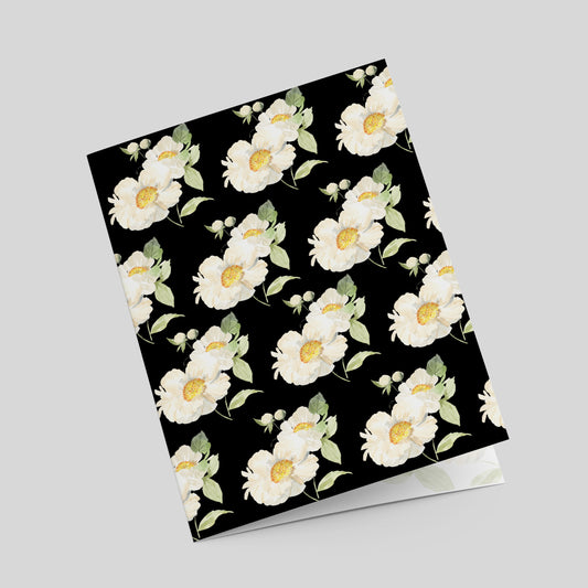 "Peony Pattern on Black" Greeting Card