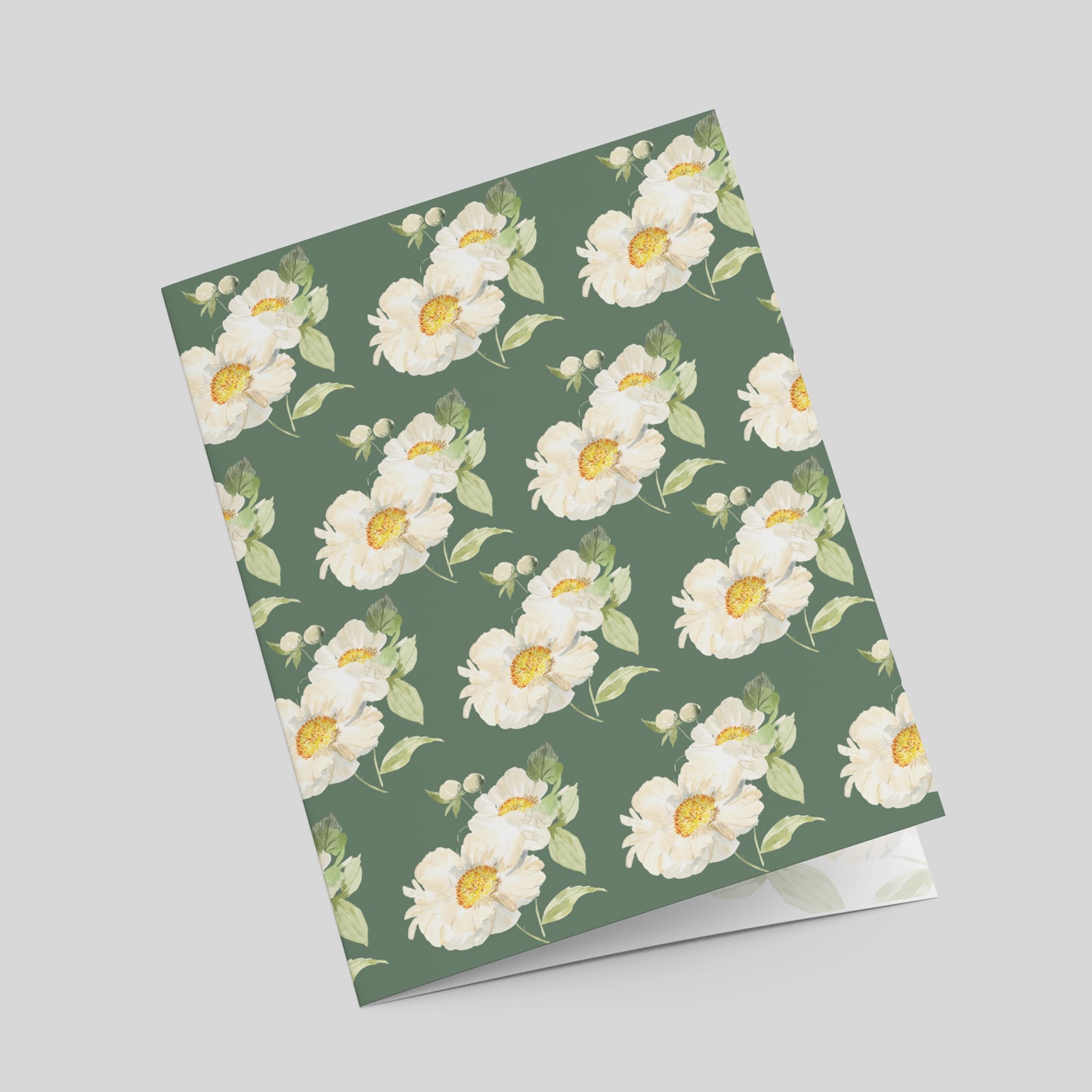 "Peony Pattern on Green" Greeting Card