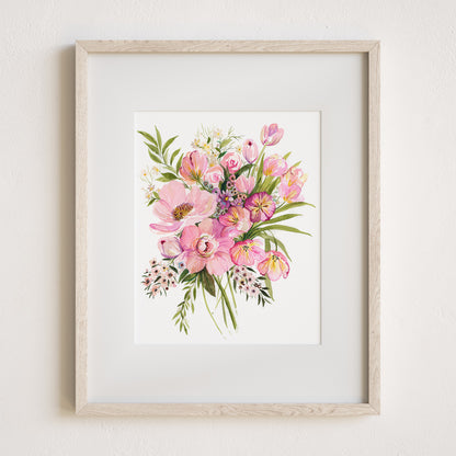 Pink Tulips Art Print, 8x10" with mat and frame