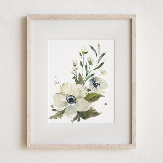 Simple Anemone Art Print, 8x10" with mat and frame