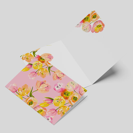 "Tulip Bunch on Pink" Greeting Card