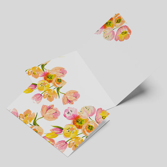 "Tulip Bunch on White" Greeting Card