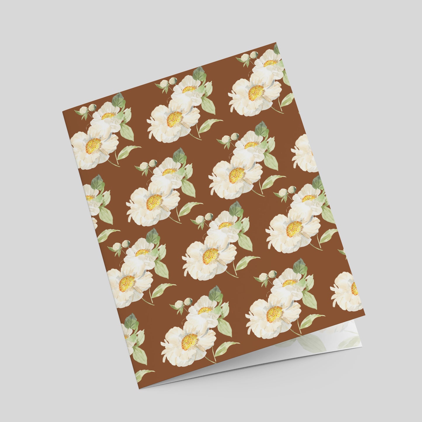 "Peony Pattern on Brown" Greeting Card