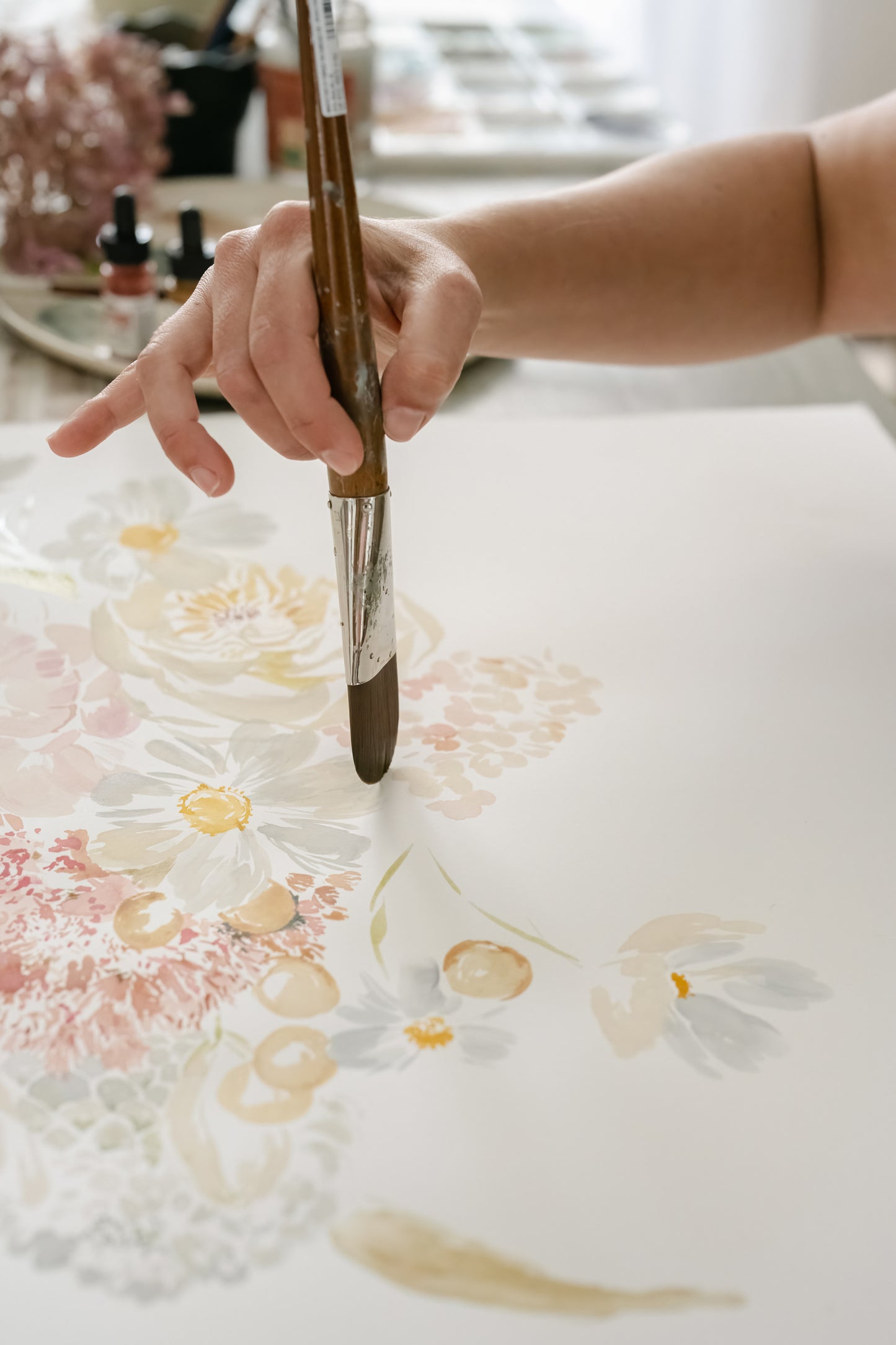 Artist painting Breath watercolour flower painting detail