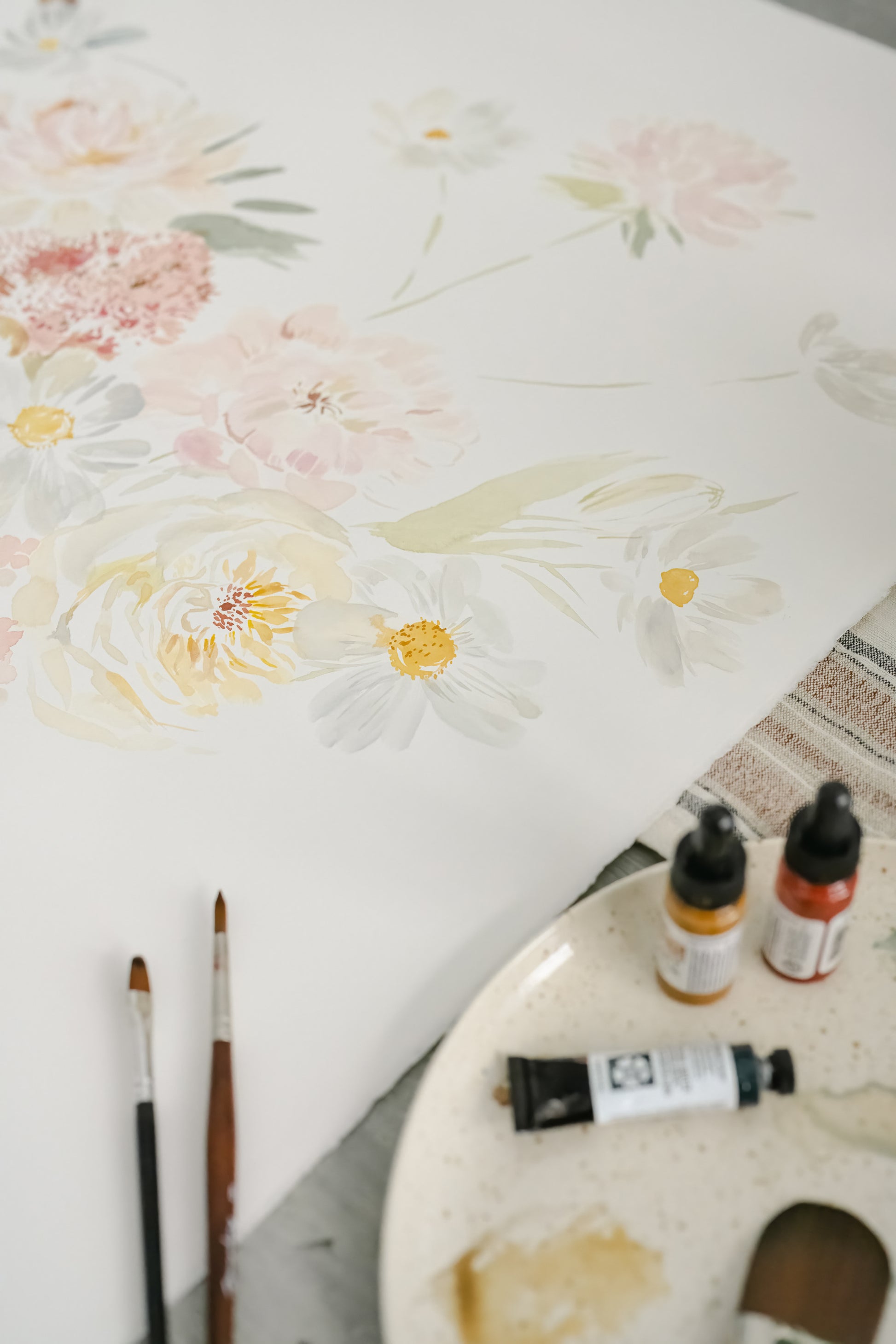 Watercolour flower painting detail