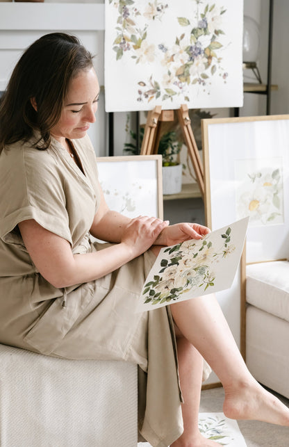 Artist Tonya Cruz admiring Looking for the Living Original painting